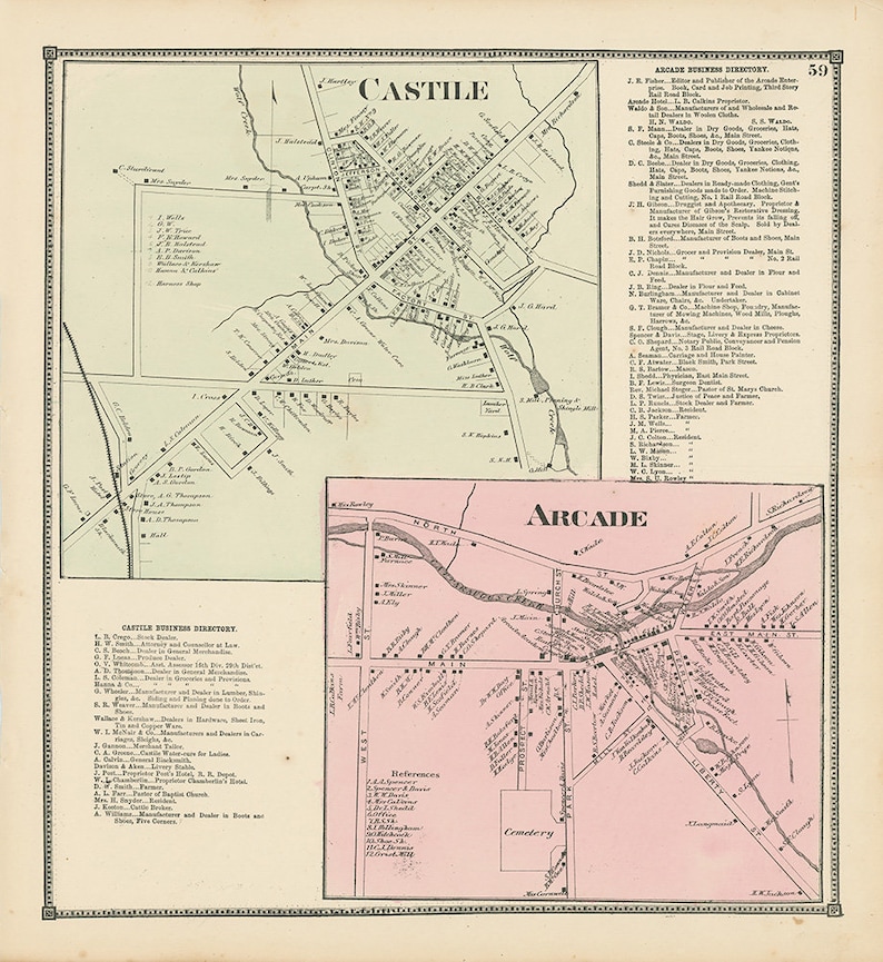 Villages of CASTILE and ARCADE Wyoming County New York 1866 Etsy
