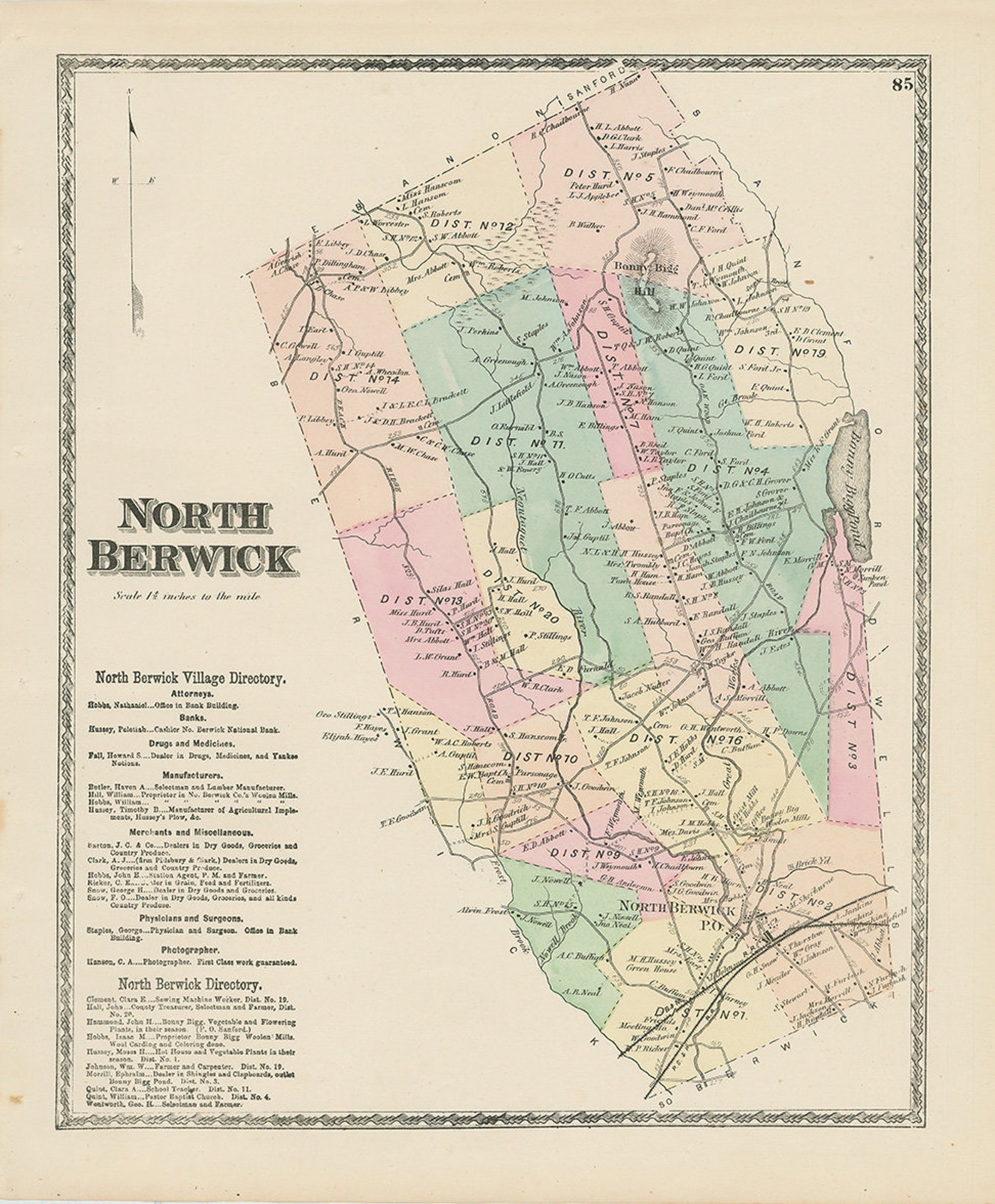 Town of NORTH BERWICK Maine 1872 Map Etsy