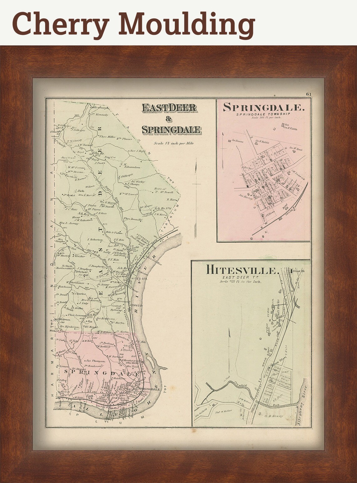 EAST DEER and SPRINGDALE Pennsylvania 1876 Map Replica or Etsy