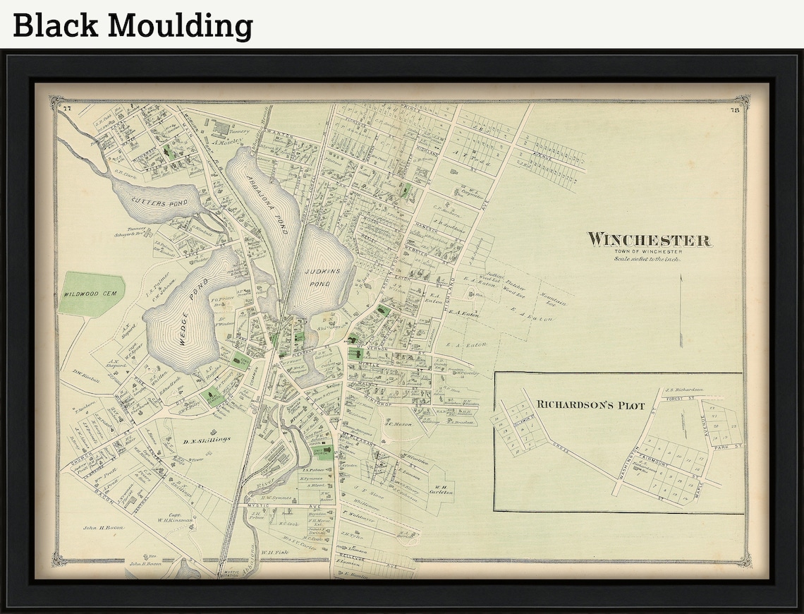 Village of WINCHESTER Massachusetts 1875 Map Replica or Etsy