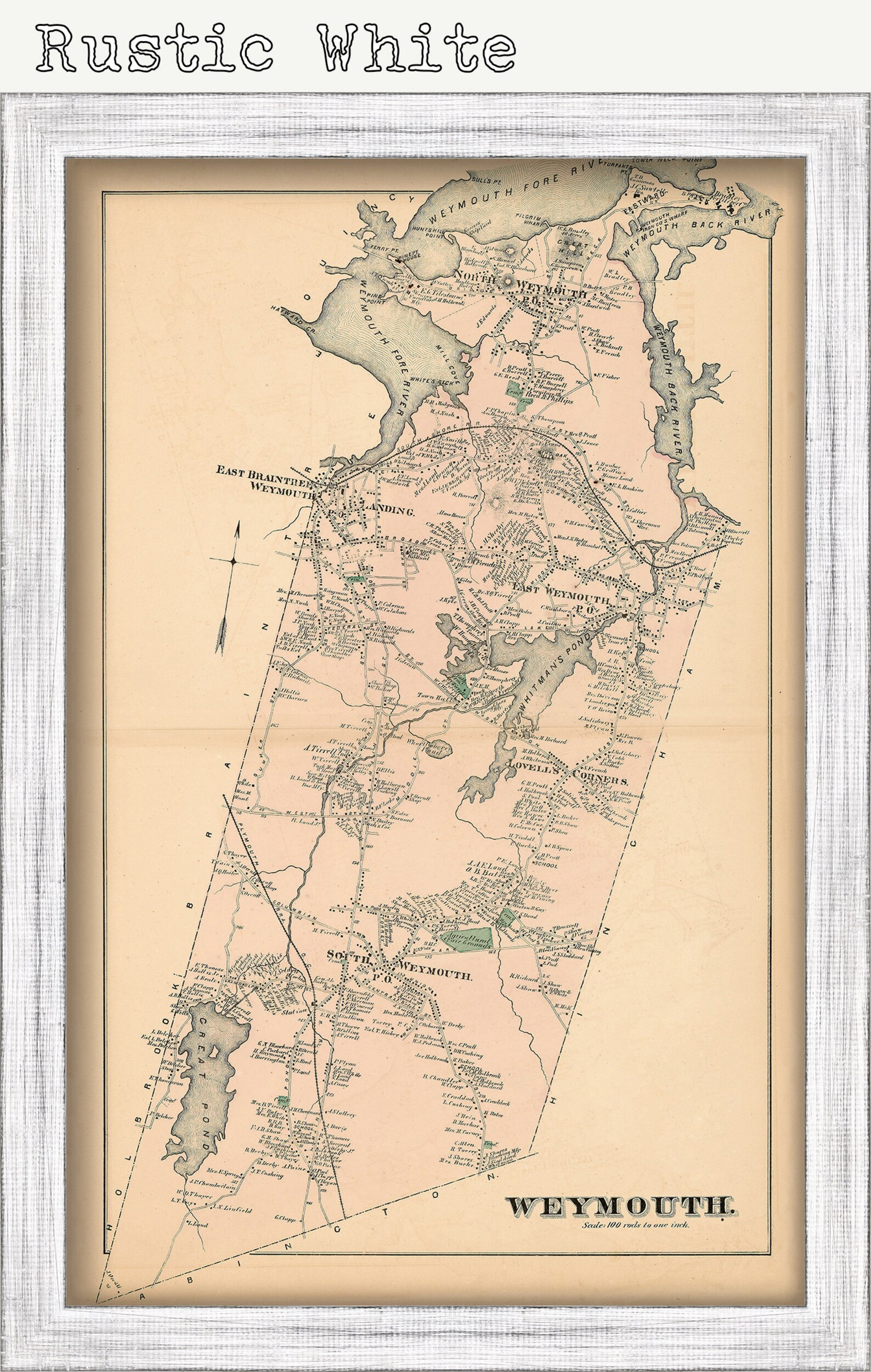 Town of WEYMOUTH Massachusetts 1876 Map Replica or GENUINE Etsy