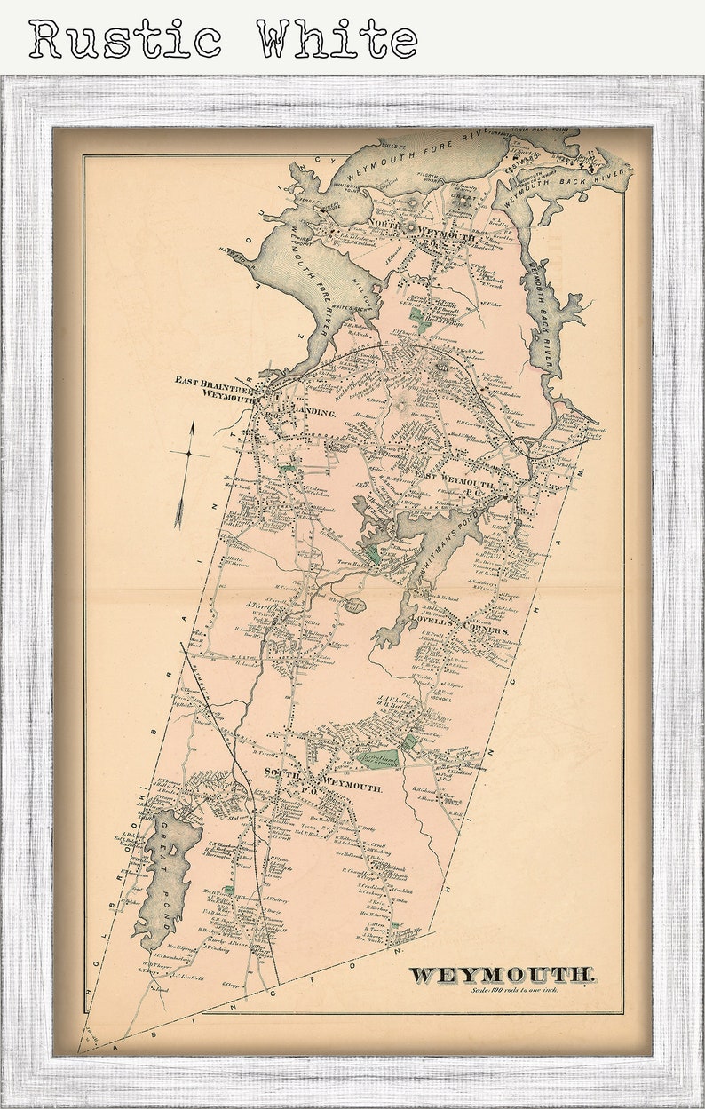 Town of WEYMOUTH Massachusetts 1876 Map Replica or GENUINE Etsy