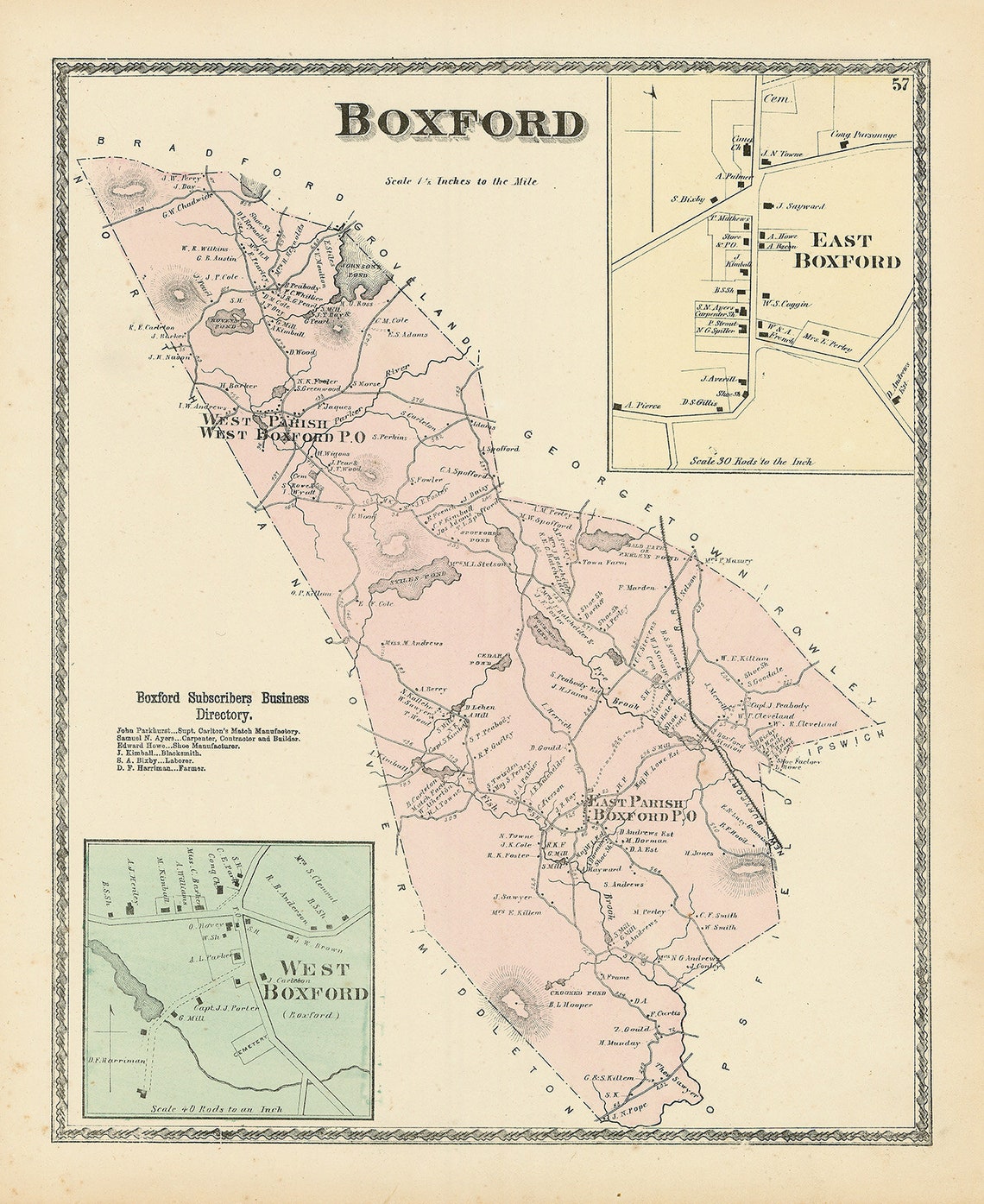 BOXFORD Massachusetts 1872 Map Replica or Genuine ORIGINAL Etsy