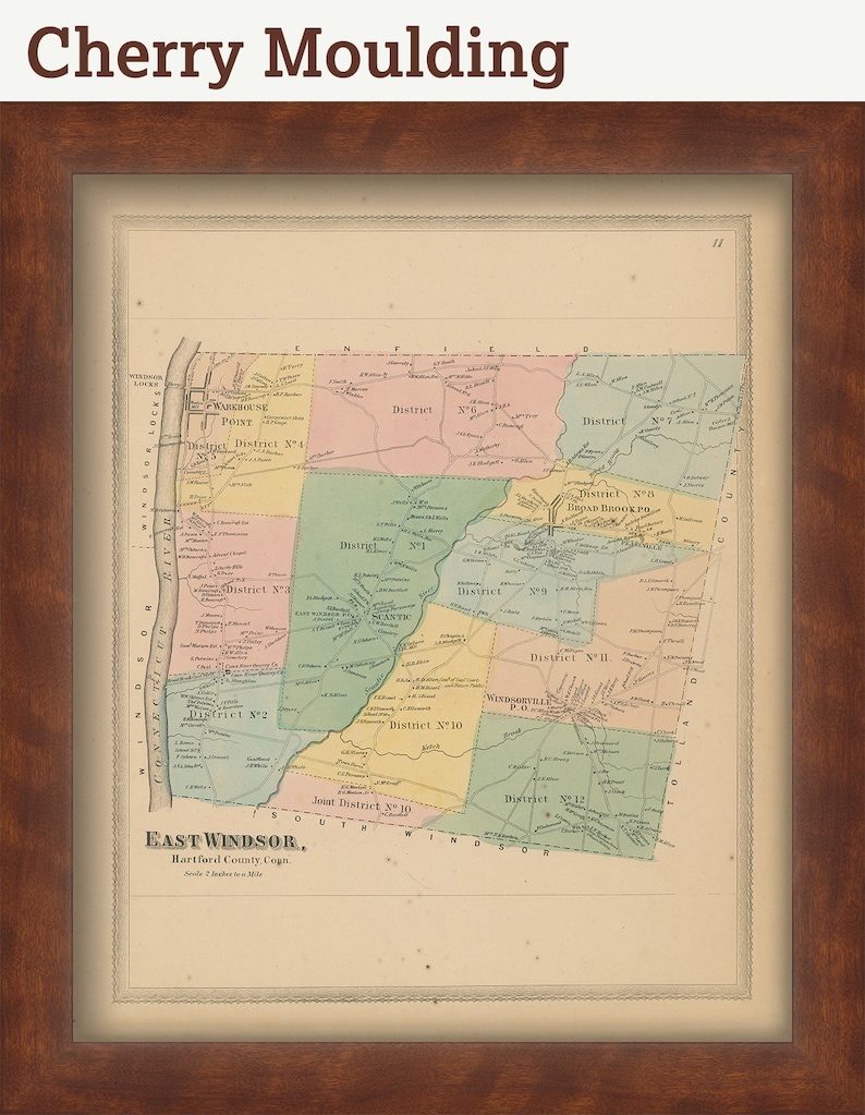 East Windsor Hartford County Connecticut 1869 Map Replica Etsy