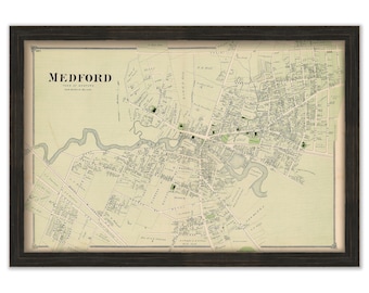 Village of MEDFORD, Massachusetts 1875 Map - Replica or Genuine ORIGINAL