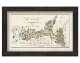 CAPE COD CANAL, Massachusetts 1825 Colored Nautical Chart of Proposed Canal between Buzzards Bay and Sandwich