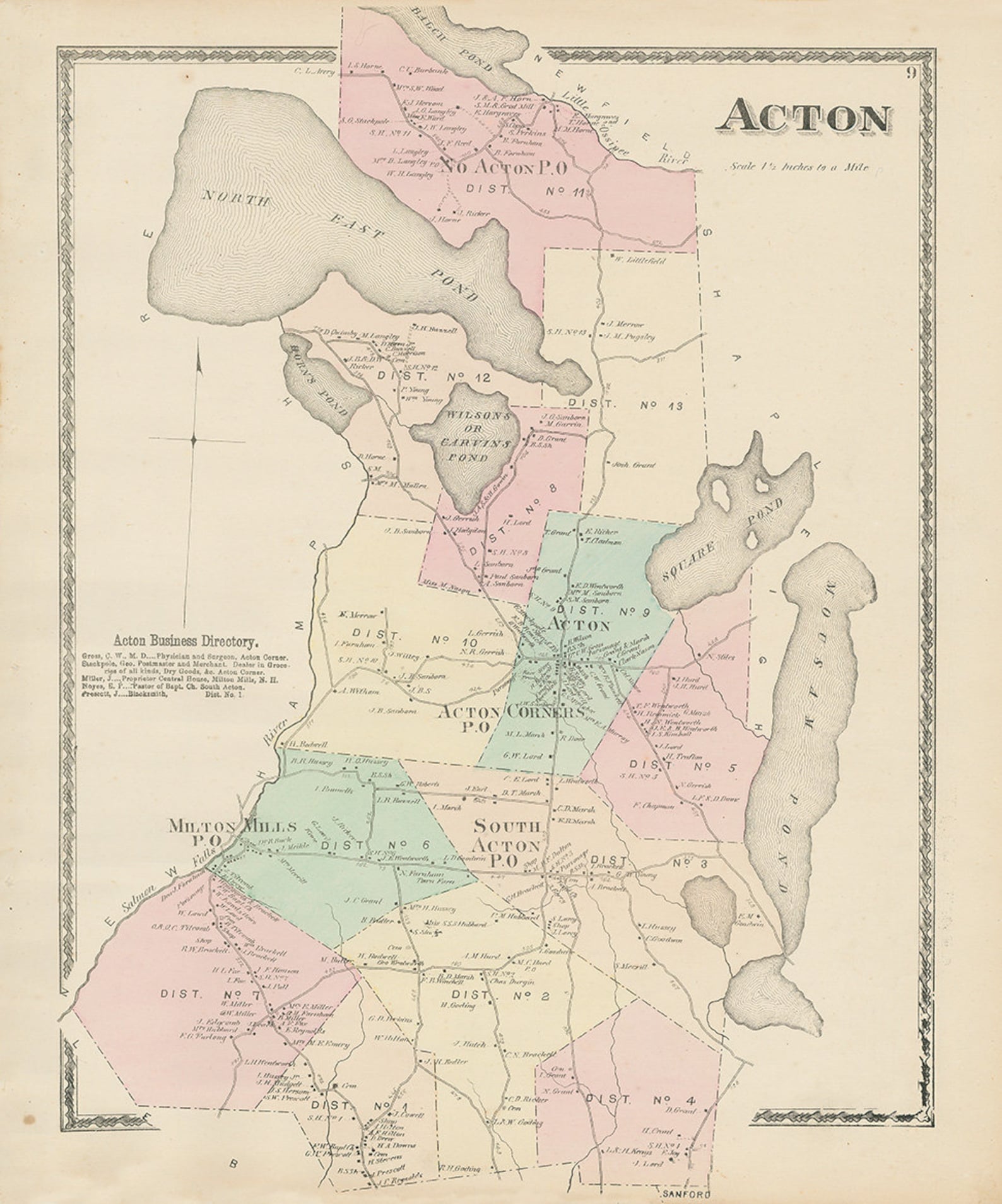 Town of ACTON Maine 1872 Map Etsy