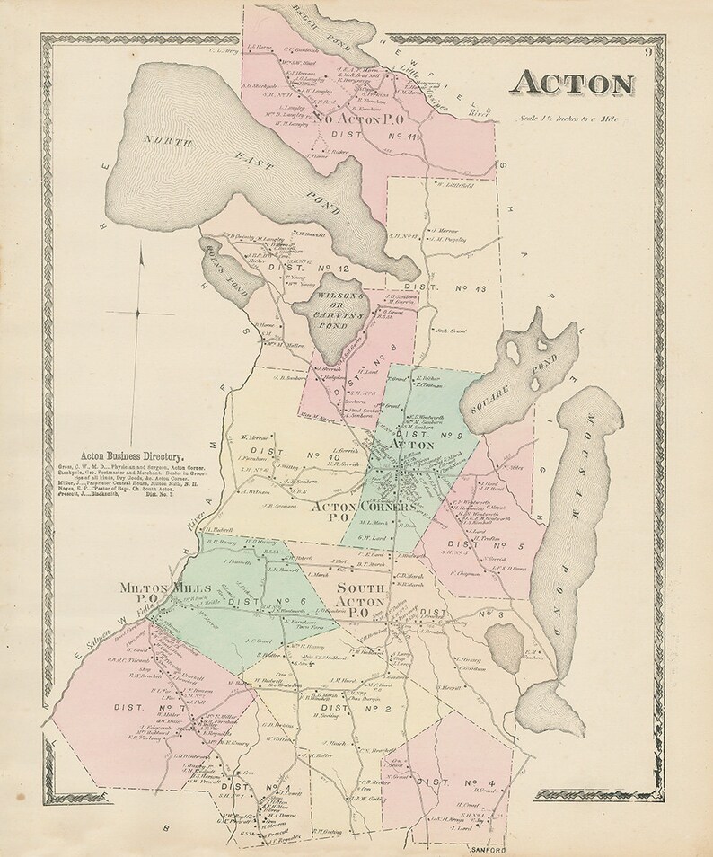 Town of ACTON Maine 1872 Map | Etsy