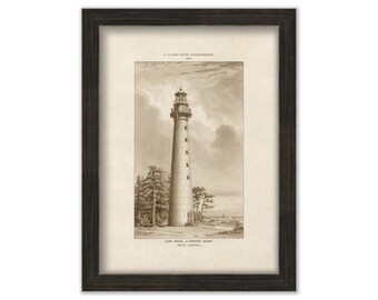 HUNTING ISLAND LIGHTHOUSE, South Carolina  -  Drawing of the Lighthouse as it was in 1874.
