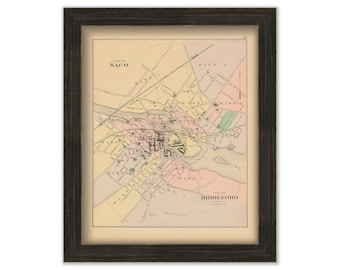 Biddeford and Saco, Maine 1890 Map, Replica or GENUINE ORIGINAL