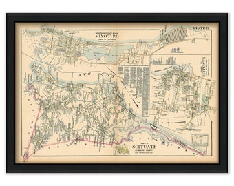 SCITUATE, Massachusetts Town & Villages 1903 Map Colored Reproduction