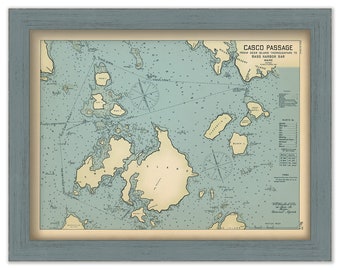 CASCO PASSAGE, Mount Desert Island, Maine 1909 - Nautical Chart by Geo. Eldridge Colored Version