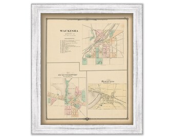 WAUKESHA, OCONOMOWOC and PEWAUKEE, Wisconsin 1878 Map, Replica or Genuine Original