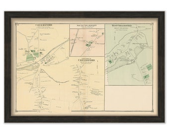 Villages of CHELMSFORD, Massachusetts 1875 Map - Replica or Genuine ORIGINAL