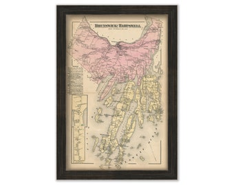 BRUNSWICK and HARPSWELL, Maine 1871 Map, Replica or Genuine ORIGINAL