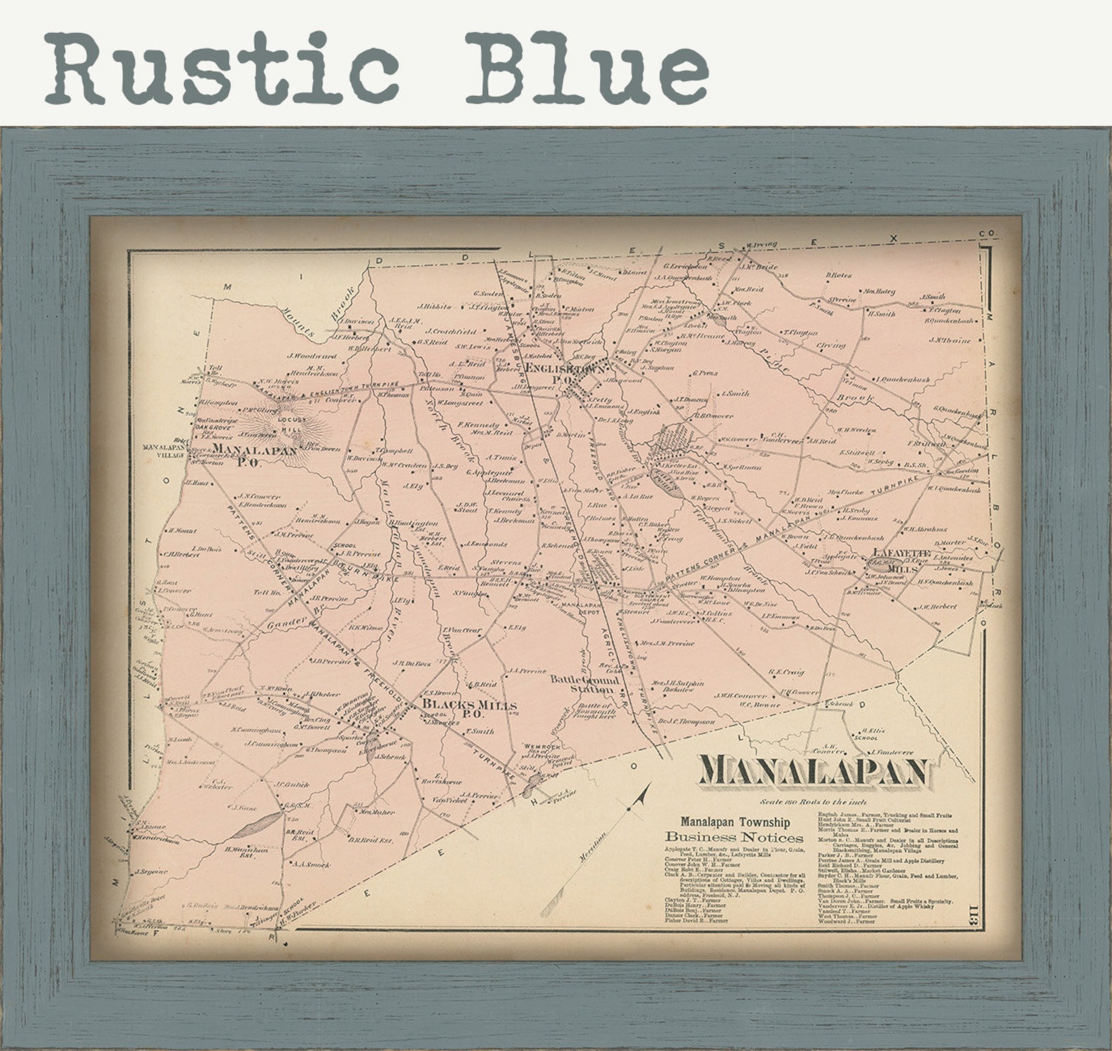 MANALAPAN New Jersey 1873 Map Replica or Genuine ORIGINAL Etsy