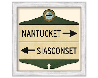 NANTUCKET and SIASCONSET Directional Road Sign Print on Fine Art Paper, circa 1960s