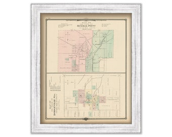 MINERAL POINT and DODGEVILLE, Wisconsin 1878 Map, Replica or Genuine Original