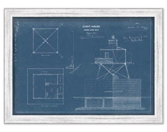 HORSESHOE REEF LIGHTHOUSE, Buffalo, New York  -   Blueprint Drawing and Plan of the Lighthouse as it was in 1856.