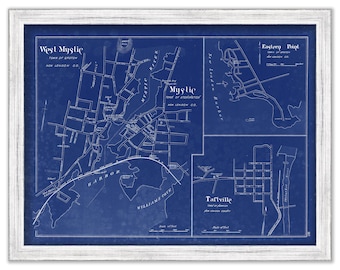 MYSTIC and WEST MYSTIC, Connecticut  -  1893 Blueprint Map