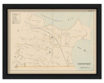 NEWPORT, Rhode Island 1893 Map-Plate T