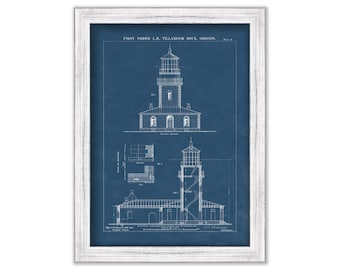 TILLAMOOK ROCK LIGHTHOUSE, Oregon  -  Blueprint Drawing and Plan of the Lighthouse as it was in 1881.