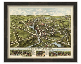 WOLCOTTVILLE, Connecticut, Bird's Eye View Map - 1875