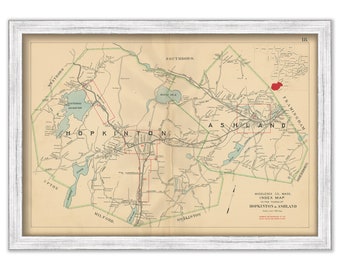 HOPKINTON and ASHLAND, Massachusetts 1908 Map - Replica or GENUINE Original