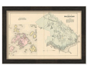 SWANS ISLAND and BUCKSPORT, Maine 1881 Map, Replica or Genuine Original