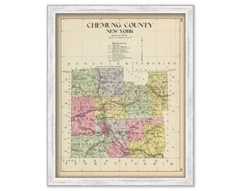 CHEMUNG County, New York 1912 Map, Replica or GENUINE ORIGINAL