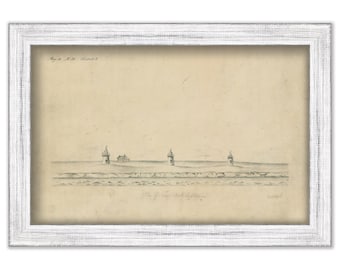 NAUSET BEACH LIGHTHOUSES-aka The Three Sisters, Eastham, Massachusetts  - Drawing of the Lighthouses circa 1848