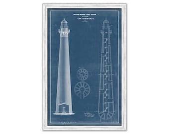 CAPE FEAR LIGHTHOUSE, Bald Head Island, North Carolina  - Blueprint Drawing of the Lighthouse as it was in 1860.