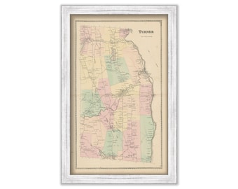 TURNER, Androscoggin County, Maine 1873 Map, Replica or GENUINE Original