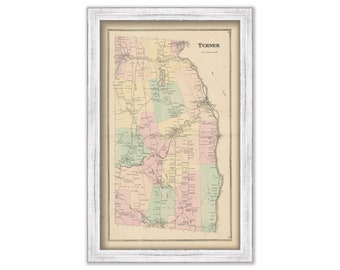 TURNER, Androscoggin County, Maine 1873 Map, Replica or GENUINE Original