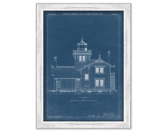 MARE ISLAND LIGHTHOUSE, California  - Blueprint Drawing and Plan of the Lighthouse as it was in 1872.