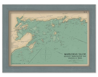 Salem, Marblehead and Beverly Harbors, Massachusetts 1909 - Nautical Chart by Geo. Eldridge Colored Version
