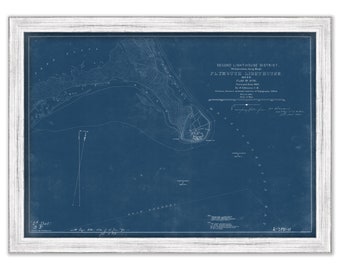 GURNET TWIN LIGHTHOUSES Site Plan, Plymouth, Massachusetts  - Blueprint Site Plan for the Lighthouses as it was in 1870