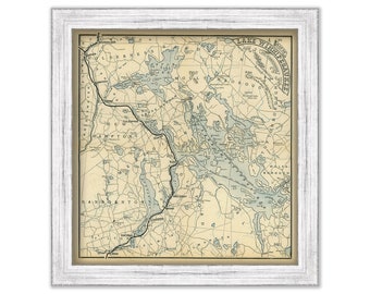 LAKE WINNIPESAUKEE and Squam Lake, New Hampshire 1885 Map