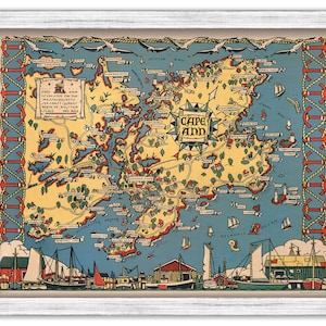 CAPE ANN, Massachusetts -  1937 Whimsical Map by Jack Atherton