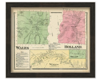 Towns of WALES and HOLLAND, Massachusetts 1870 Map