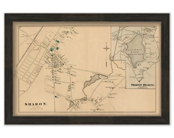 Village of SHARON, Massachusetts 1876 Map - Replica or GENUINE ORIGINAL