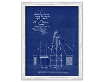 CHICAGO HARBOR LIGHTHOUSE, Illinois  - Blueprint Drawing and Plan of the Lighthouse in 1854