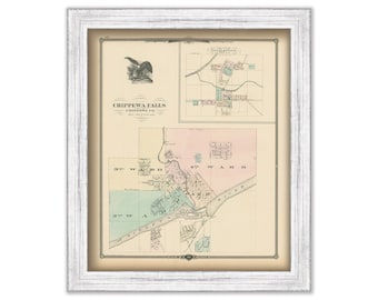 CHIPPEWA FALLS and NEILLSVILLE, Wisconsin 1878 Map, Replica or Genuine Original