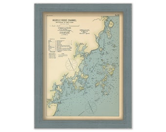 MUSCLE RIDGE CHANNEL, Maine 1909 - Whitehead to Owls Head - Nautical Chart by Geo. Eldridge Colored Version