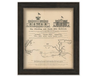 Advertisement for the Flatbush and Northside Railroad, New York 1873, Replica and GENUINE ORIGINAL