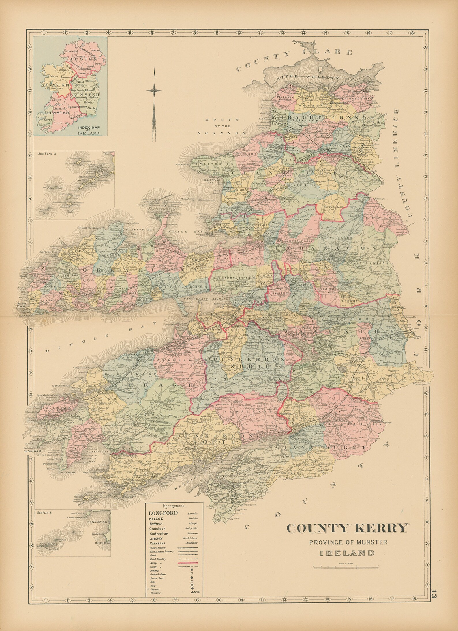 COUNTY KERRY Ireland 1901 Map Replica or GENUINE Original Etsy