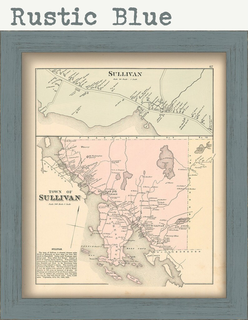 SULLIVAN Maine 1881 Map Replica or Genuine Original Etsy