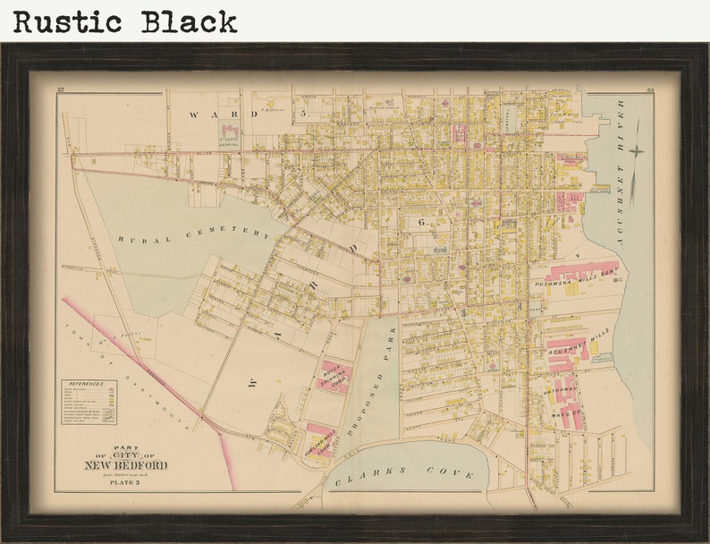 NEW BEDFORD Massachusetts 1895 Map Plate 3 Clarks Cove Etsy