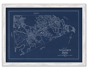 Wellesley, Massachusetts - Survey Map from 1940 - Blue Print Version - Reproduction