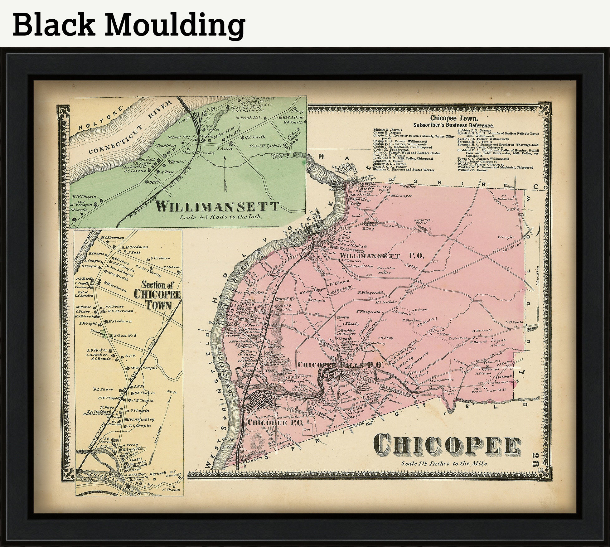 CHICOPEE, Massachusetts 1870 Map Replica or Genuine ORIGINAL